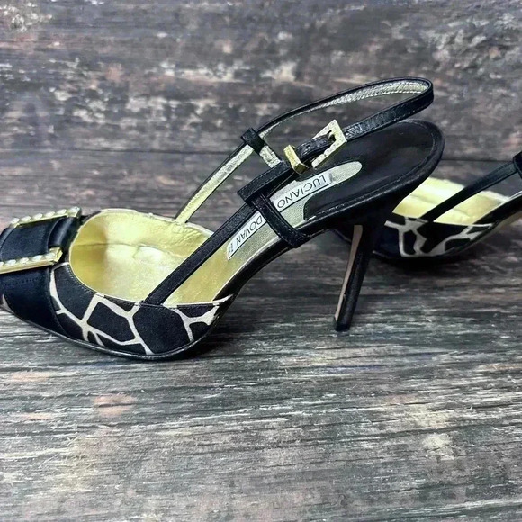 Luciano Padovan Made in ITALY Black & Beige Heeled Pumps Sandals size 39 - Picture 7 of 16